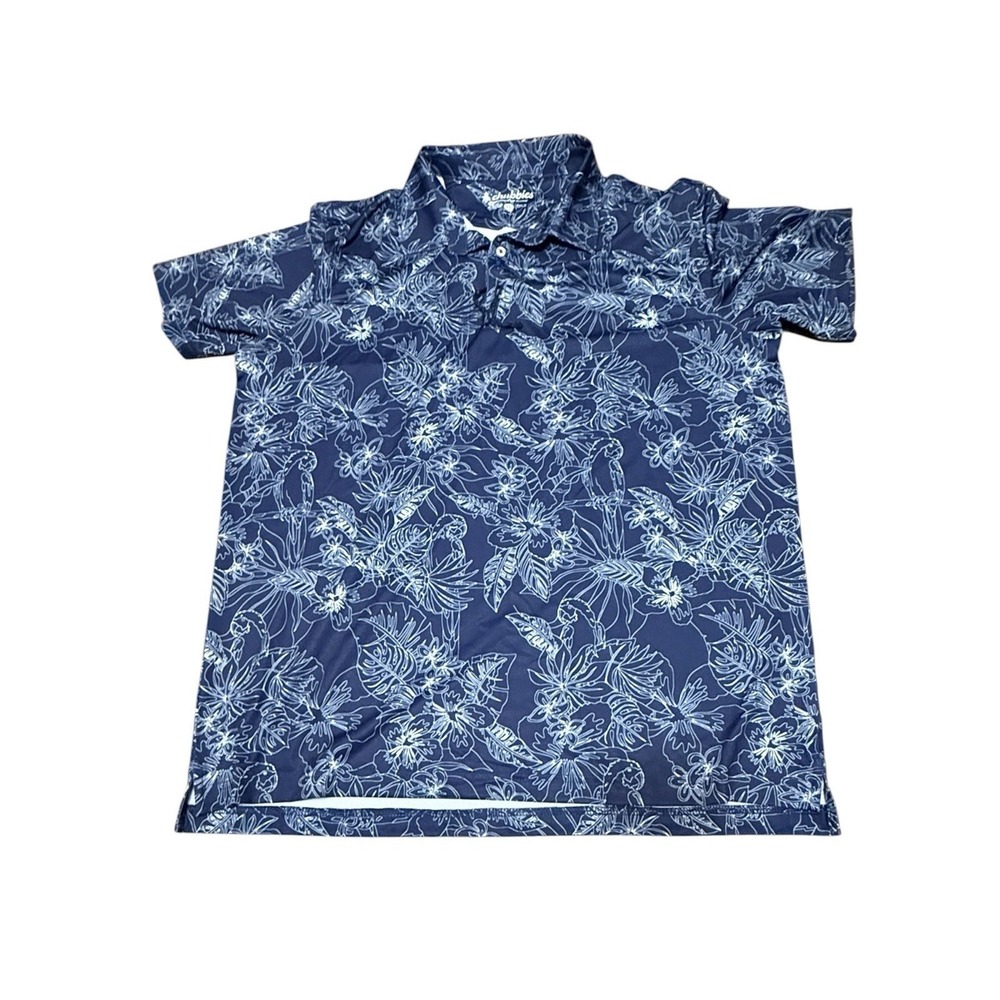 Chubbies Men's Performance Polo Shirt-Blue Palm Leaf Print-XL